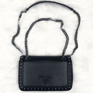 Prada Studded Crossbody Bag, Black, Calfskin, NWT and Auth Cards
